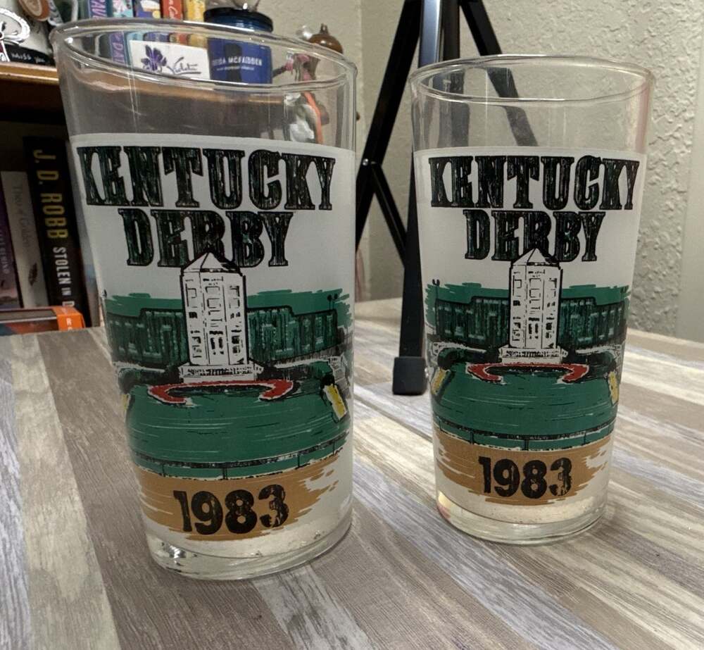 Set of 2 1983 Kentucky Derby 109 Mint Julep Glasses Churchill Downs Vintage